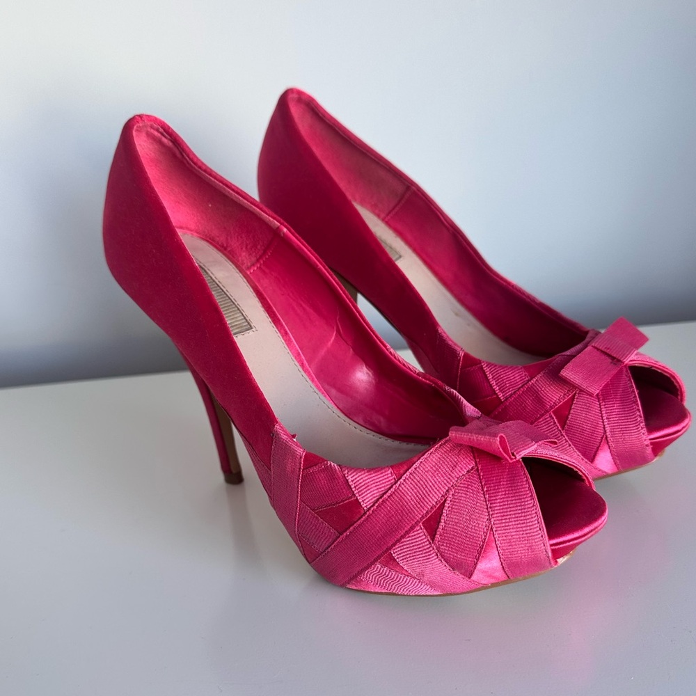 Zara Pink Satin High Heels Peep-Toe